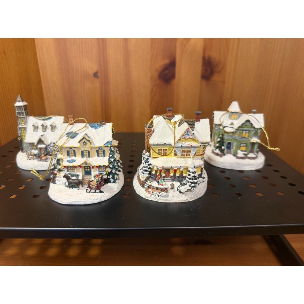 Thomas Kinkade Winter Memories Illuminated House Ornament Lot of 4